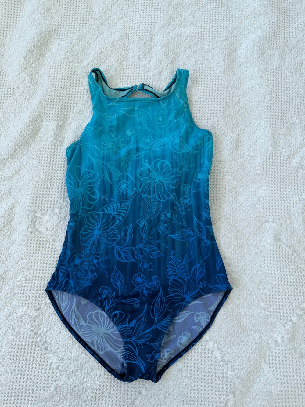 Ombre Teal-to-Navy Floral One-Piece Swimsuit